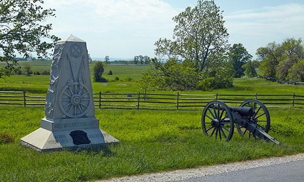 9th Michigan Battery monument along Cemetery Ridge in Gettysburg. Image ©2015 Look Around You Ventures.